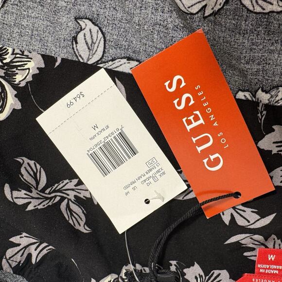 GUESS Men’s Size Medium Black/White Floral Slim Fit Shirt Stretch Long Sleeve - Picture 7 of 10